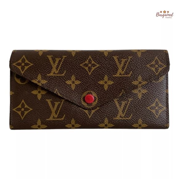 Authentic Louis Vuitton Monogram Coated Canvas Leather Red Josephine Long Wallet - Picture 1 of 14